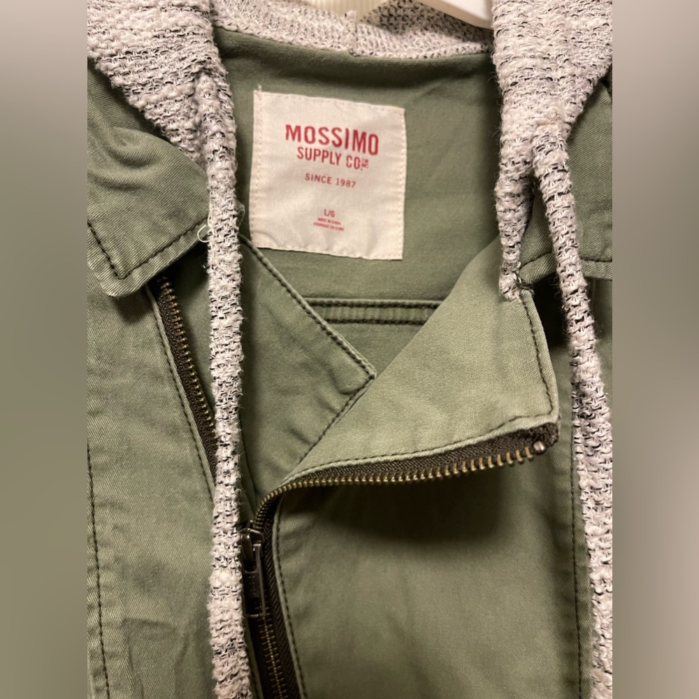 Mossimo Supply Co. Hooded Green Utility Jacket With Knit Sleeves & Hood
